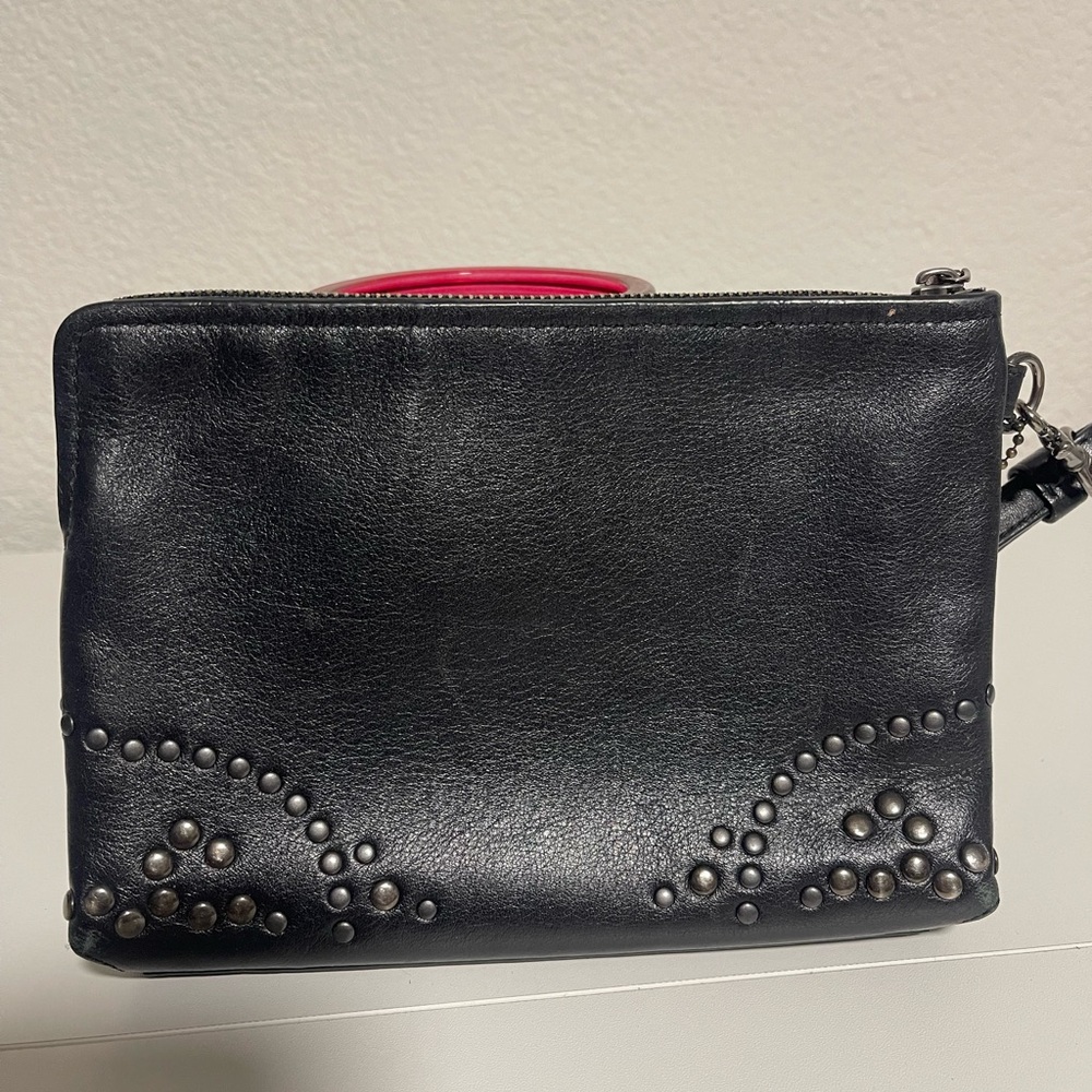 Coach Black Leather Studded Pouch - Picture 3 of 8